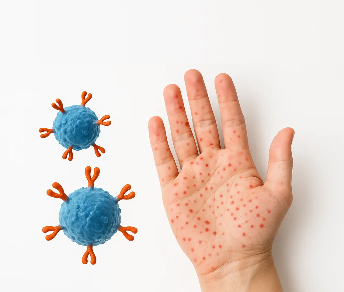 Immune cell attacking platelets in autoimmune thrombocytopenia (ITP), with concept of immune system reset therapy